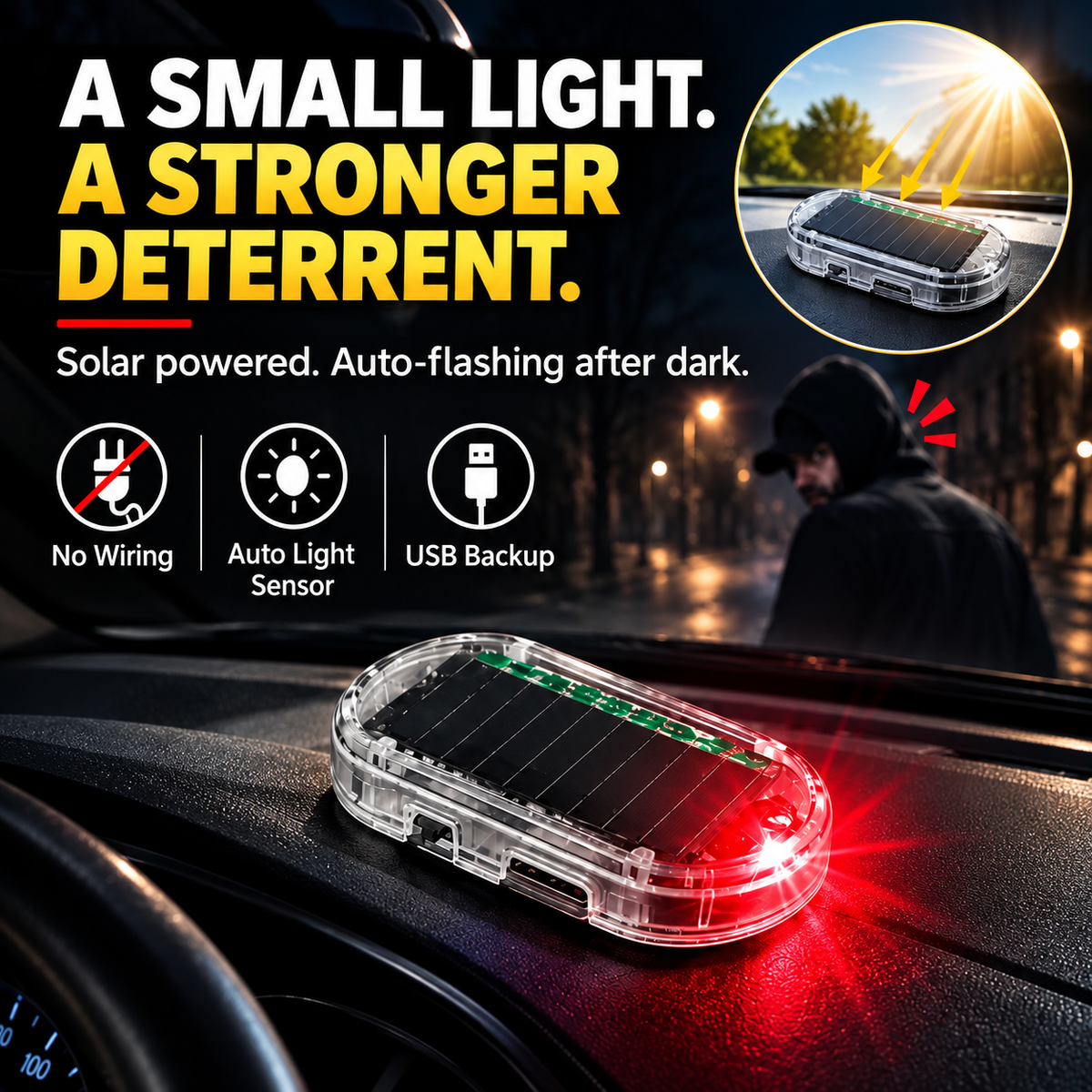 🔥 Limited-Time Deal - Solar Car Security Warning Light-DIY Flashing Security Light for Vehicle Deterrence