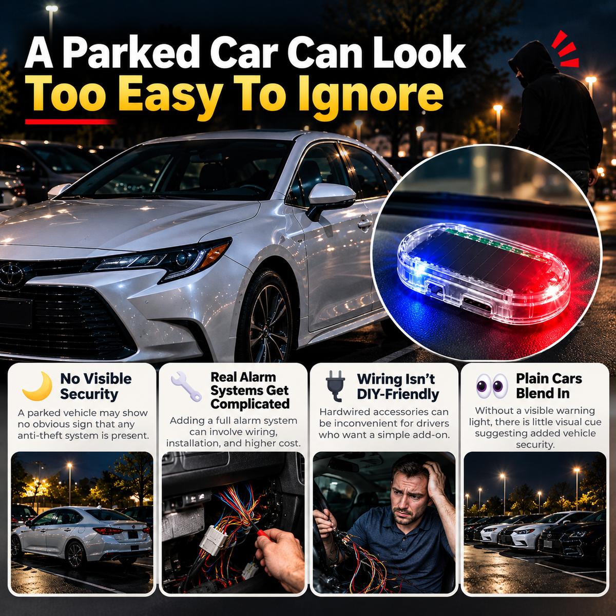 🔥 Limited-Time Deal - Solar Car Security Warning Light-DIY Flashing Security Light for Vehicle Deterrence