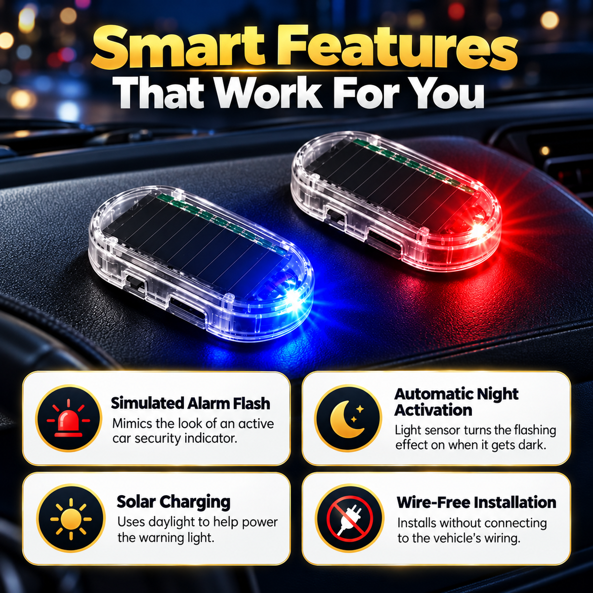 🔥 Limited-Time Deal - Solar Car Security Warning Light-DIY Flashing Security Light for Vehicle Deterrence