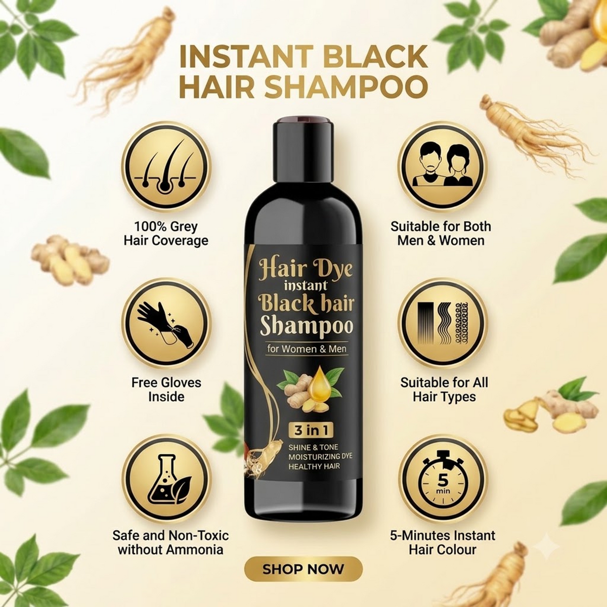 Buy 1 Get 1 Free | Hair Dye Instant Black Hair Shampoo for Women & Men | Limited Stock Left